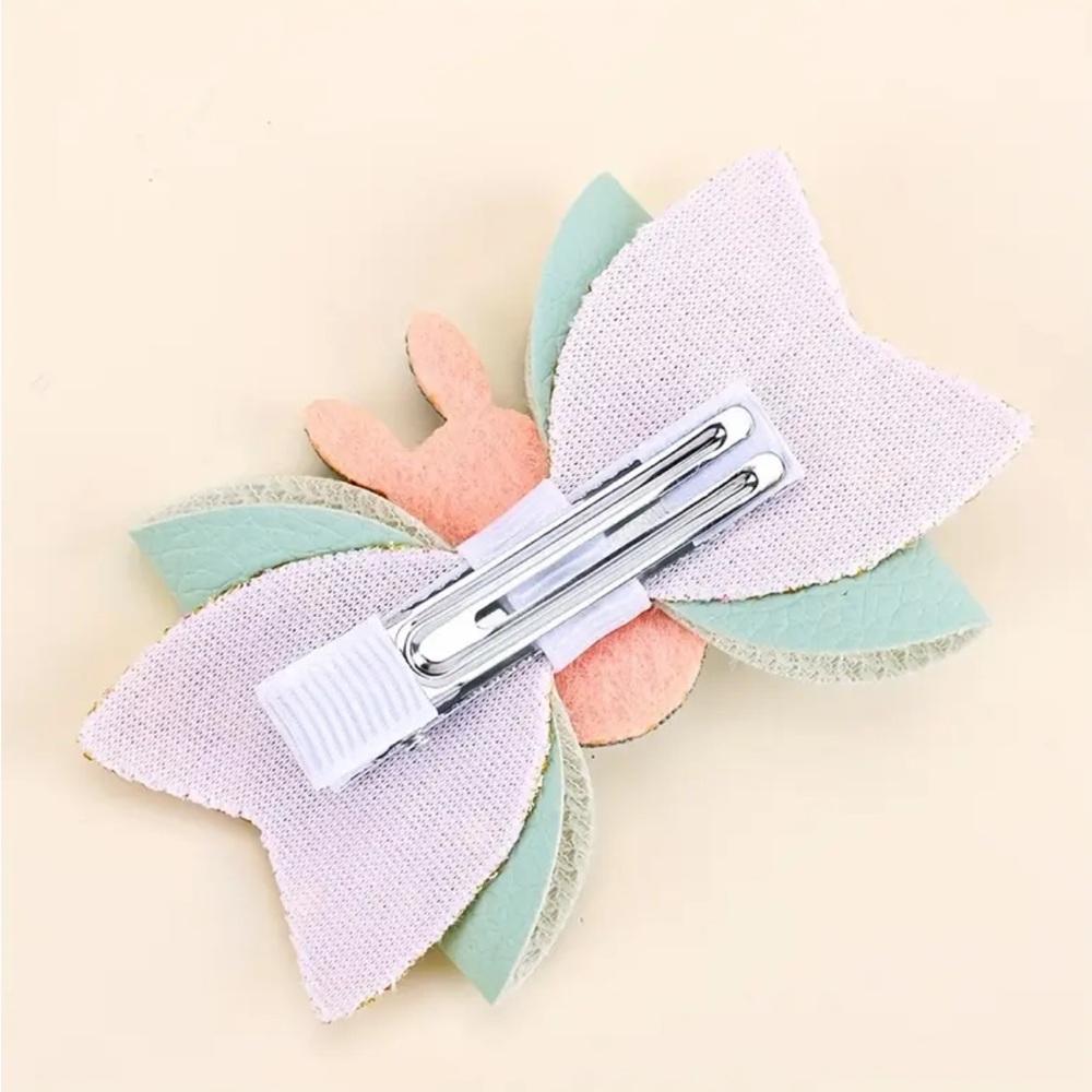 Glittering Easter Bunny Bow Hair Clip Set ~ 3 Pieces - Picture 3 of 4